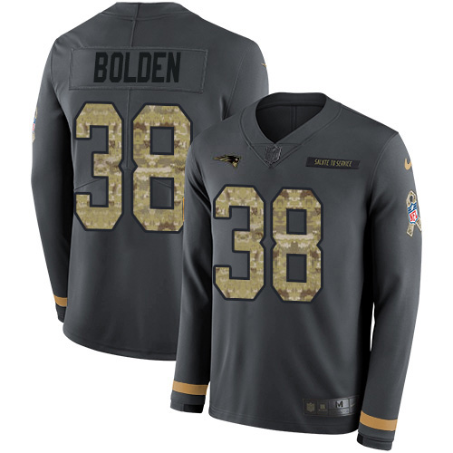 Nike Patriots #38 Brandon Bolden Anthracite Salute to Service Youth Stitched NFL Limited Therma Long Sleeve Jersey
